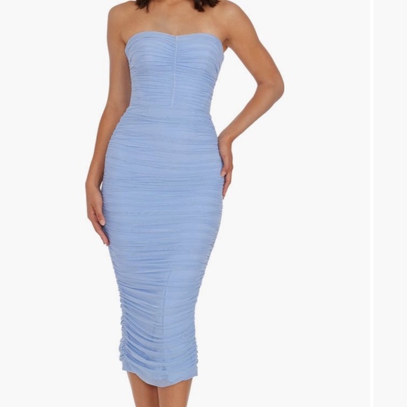 Dress the Population Sky Blue Strapless Midi Dress - Picture 1 of 3